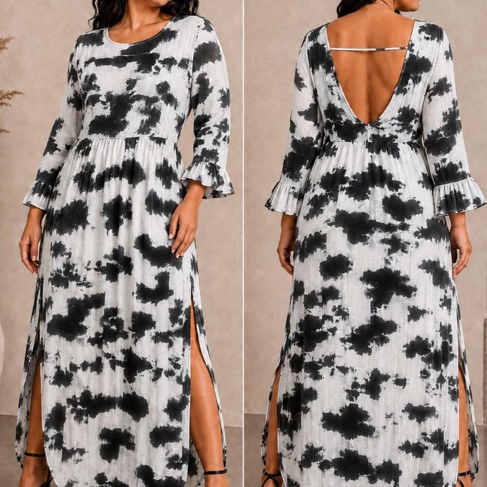 Go Couture Black & White Abstract Print Dress – Size XL